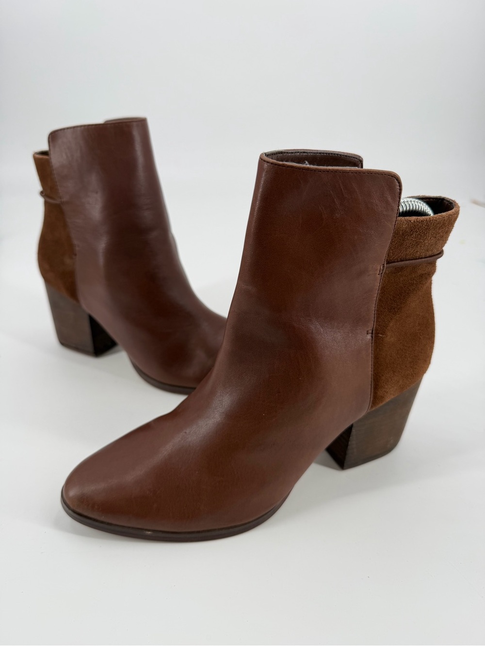 Kate Spade Saturday Mixed Media Heeled Two Tone Brown Sleek Slip on Ankle Bootie